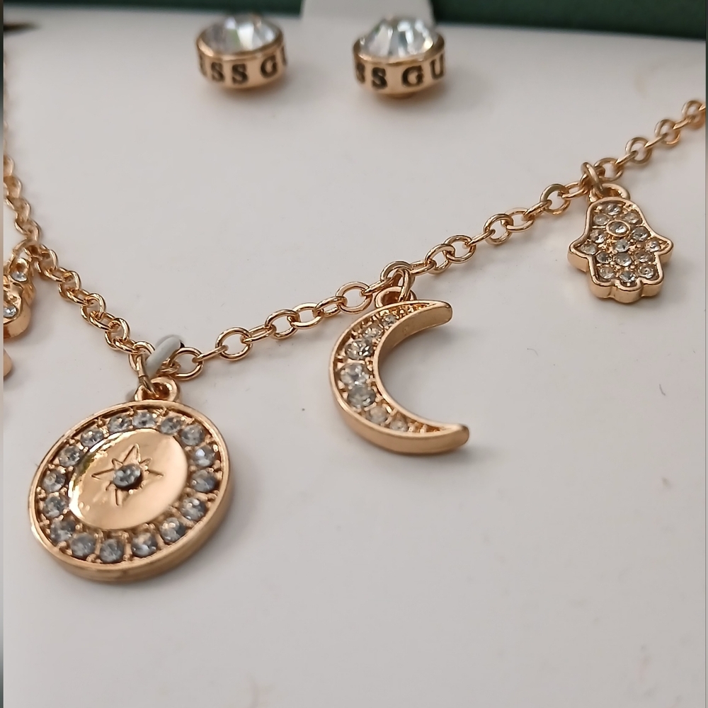 🔥NIB 2pc SET MULTI CHARM PENDANT NECKLACE & EARRINGS & FREE GIFT - Picture 2 of 8